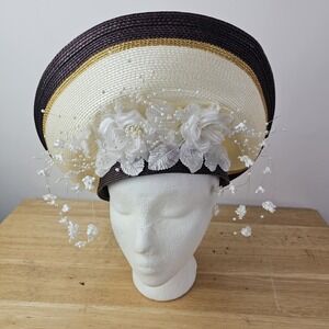 Ivory Brown Church Womens Hat Tall White Flower Detail Easter Kentucky Derby